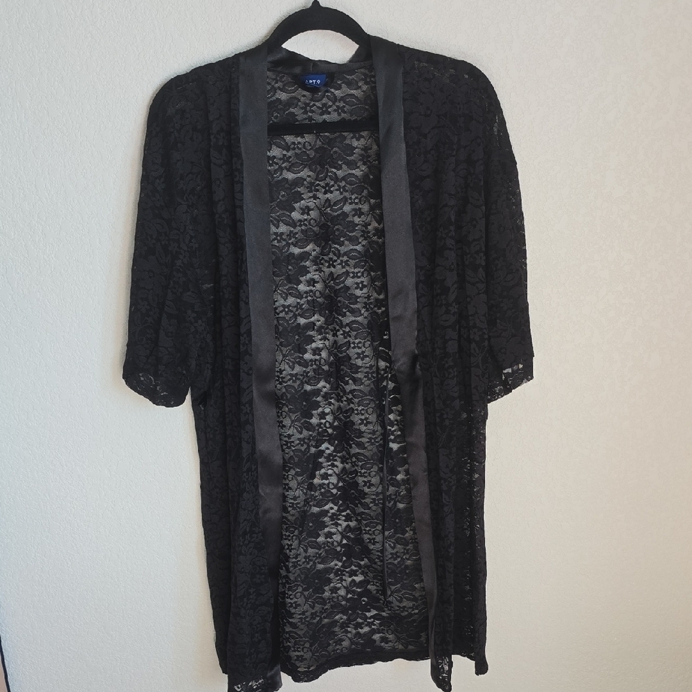 Apt. 9 Black Floral Lace Sheer Kimono Robe - Size Medium